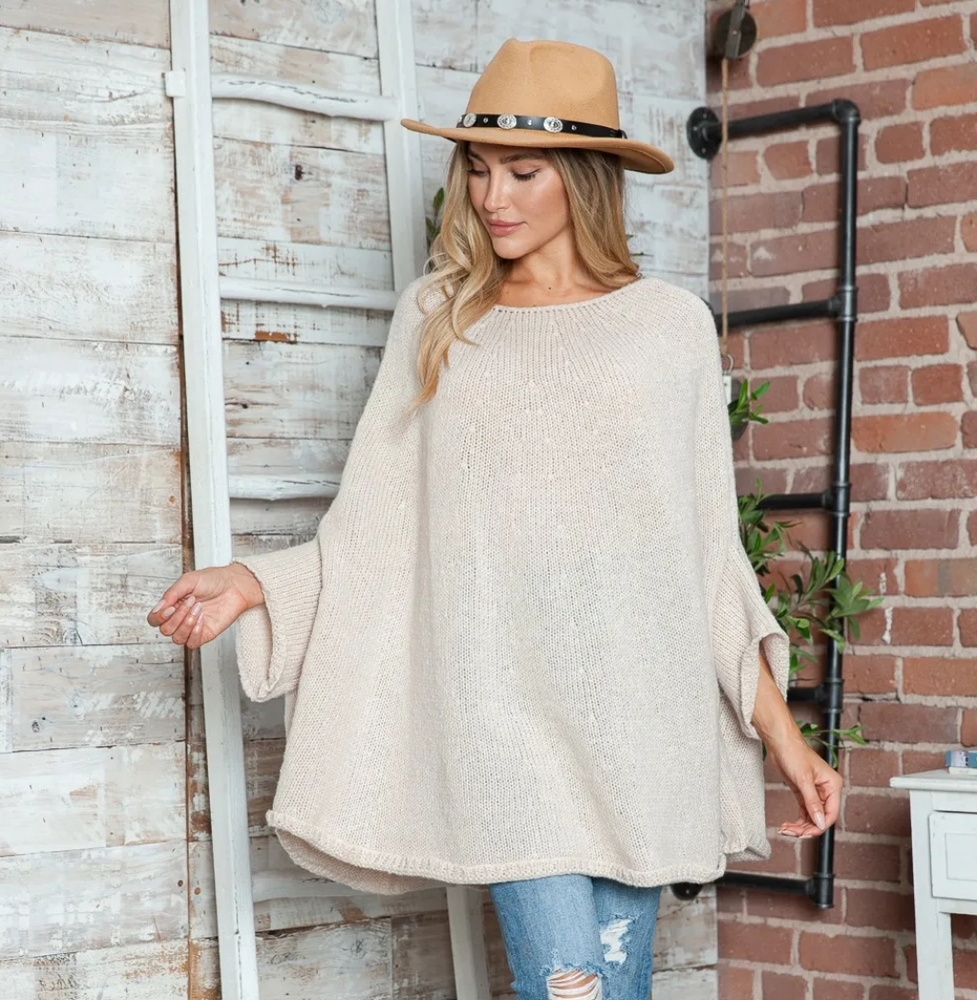 Oversized Knit Top Batwing Baggy Long Pullover Sweater Poncho Shirt Round Neck